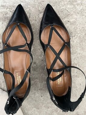 Aquazzura Black Lace-Up Flats – Size 37 Real leather